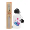 Easter Set, metallic aluminum water bottle (500ml) & aromatic flat Easter candle (30cm) (GRAY)