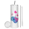 Tumbler stainless steel 600ml, with metal straw & cleaning brush