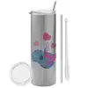 Tumbler stainless steel Silver 600ml, with metal straw & cleaning brush