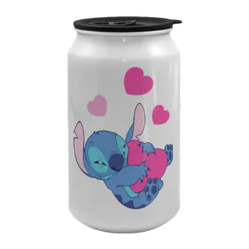 Lilo & Stitch hugs and hearts, Κούπα ταξιδιού μεταλλική με καπάκι (tin-can) 500ml