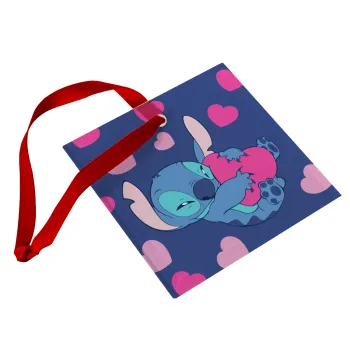 Lilo & Stitch hugs and hearts, Christmas ornament, glass square ornament 9x9cm