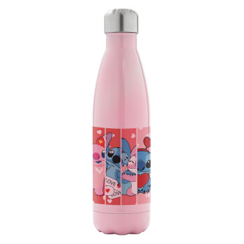 Lilo & Stitch Love, Metal mug thermos Pink Iridiscent (Stainless steel), double wall, 500ml