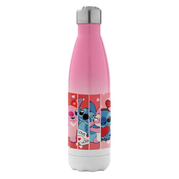 Lilo & Stitch Love, Metal mug thermos Pink/White (Stainless steel), double wall, 500ml