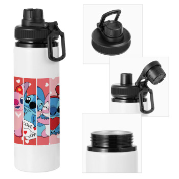 Lilo & Stitch Love, Metal water bottle with safety cap, aluminum 850ml