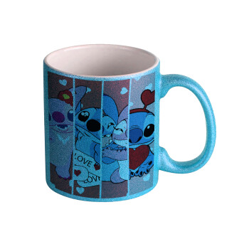 Lilo & Stitch Love, Κούπα Σιέλ Glitter που γυαλίζει, κεραμική, 330ml