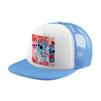 Lilo & Stitch Love, Καπέλο Soft Trucker με Δίχτυ Γαλάζιο/Λευκό