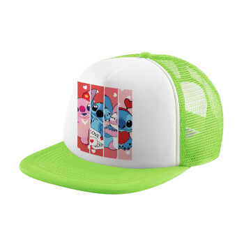Lilo & Stitch Love, Καπέλο παιδικό Soft Trucker με Δίχτυ Πράσινο/Λευκό