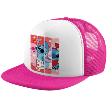 Lilo & Stitch Love, Καπέλο παιδικό Soft Trucker με Δίχτυ Pink/White 