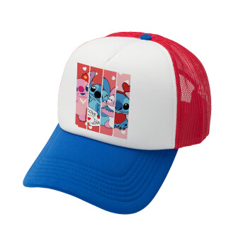 Lilo & Stitch Love, Καπέλο Soft Trucker με Δίχτυ Red/Blue/White 