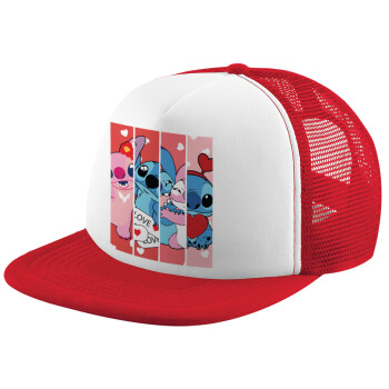 Lilo & Stitch Love, Καπέλο παιδικό Soft Trucker με Δίχτυ Red/White 