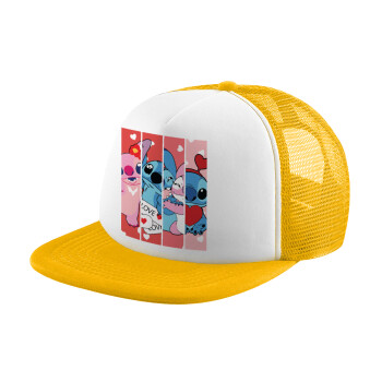 Lilo & Stitch Love, Καπέλο παιδικό Soft Trucker με Δίχτυ Κίτρινο/White 