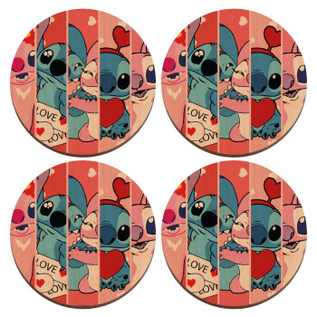 Lilo & Stitch Love, ΣΕΤ x4 Σουβέρ ξύλινα στρογγυλά plywood (9cm)