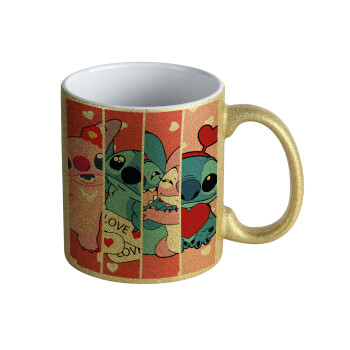 Lilo & Stitch Love, Κούπα Χρυσή Glitter που γυαλίζει, κεραμική, 330ml