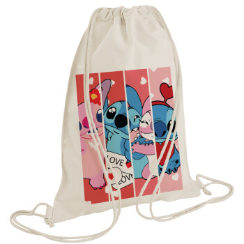 Lilo & Stitch Love, Τσάντα πλάτης πουγκί GYMBAG natural (28x40cm)