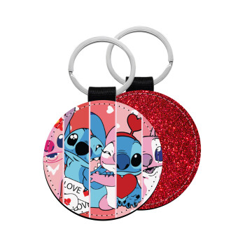 Lilo & Stitch Love, Μπρελόκ Δερματίνη, στρογγυλό ΚΟΚΚΙΝΟ (5cm)