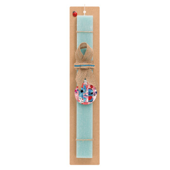 Lilo & Stitch Love, Easter Set, wooden keychain & aromatic flat Easter candle (30cm) (TURQUOISE)