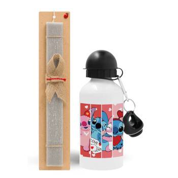 Lilo & Stitch Love, Easter Set, metallic aluminum water bottle (500ml) & aromatic flat Easter candle (30cm) (GRAY)