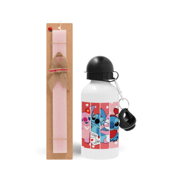 Lilo & Stitch Love, Easter Set, metallic aluminum bottle (500ml) & aromatic flat Easter candle (30cm) (PINK)