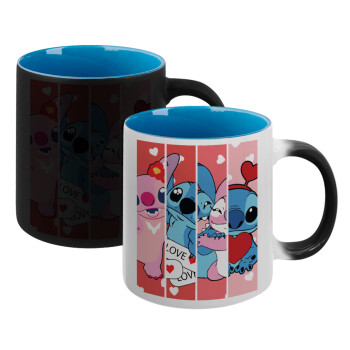 Lilo & Stitch Love, Κούπα Μαγική εσωτερικό μπλε, κεραμική 330ml που αλλάζει χρώμα με το ζεστό ρόφημα