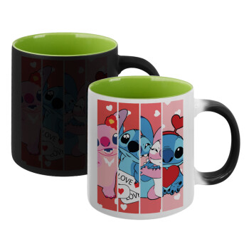Lilo & Stitch Love, Κούπα Μαγική εσωτερικό πράσινο, κεραμική 330ml που αλλάζει χρώμα με το ζεστό ρόφημα