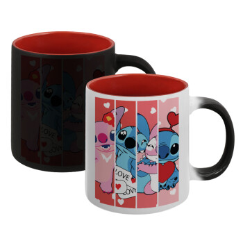 Lilo & Stitch Love, Κούπα Μαγική εσωτερικό κόκκινο, κεραμική, 330ml που αλλάζει χρώμα με το ζεστό ρόφημα