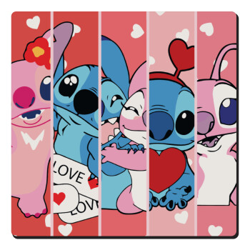 Lilo & Stitch Love, Τετράγωνο μαγνητάκι ξύλινο 6x6cm