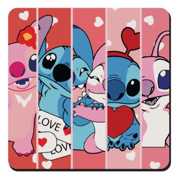 Lilo & Stitch Love, Τετράγωνο μαγνητάκι ξύλινο 9x9cm