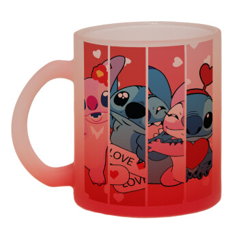 Lilo & Stitch Love, Κούπα γυάλινη δίχρωμη με βάση το κόκκινο ματ, 330ml