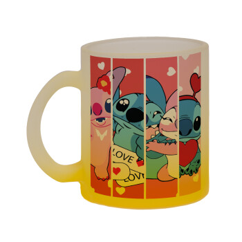 Lilo & Stitch Love, Κούπα γυάλινη δίχρωμη με βάση το κίτρινο ματ, 330ml