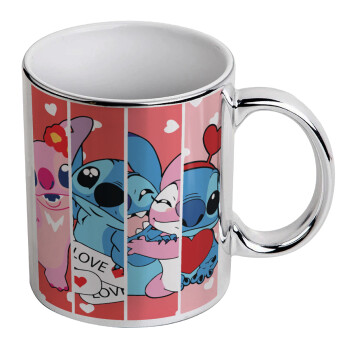 Lilo & Stitch Love, Mug ceramic, silver mirror, 330ml