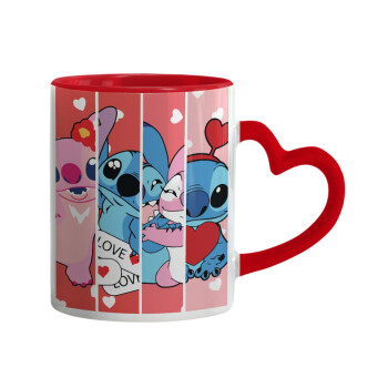 Lilo & Stitch Love, Mug heart red handle, ceramic, 330ml