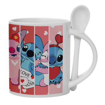 Lilo & Stitch Love, Ceramic coffee mug with Spoon, 330ml (1pcs)
