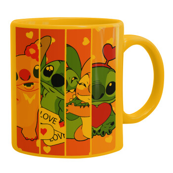 Lilo & Stitch Love, Ceramic coffee mug yellow, 330ml