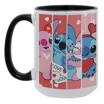 Lilo & Stitch Love, Κούπα Mega 15oz, κεραμική Μαύρη, 450ml