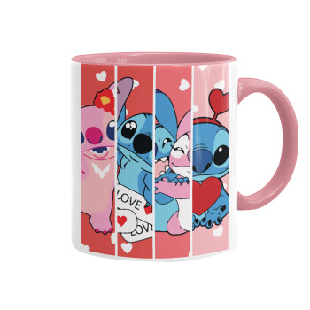 Lilo & Stitch Love, Mug colored pink, ceramic, 330ml