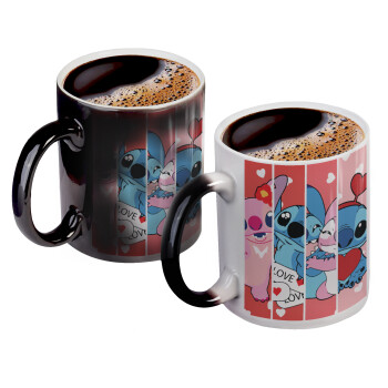 Lilo & Stitch Love, Color changing magic Mug, ceramic, 330ml when adding hot liquid inside, the black colour desappears (1 pcs)