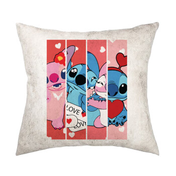 Lilo & Stitch Love, Μαξιλάρι καναπέ Δερματίνη Γκρι 40x40cm με γέμισμα