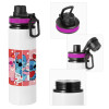 Metallic water bottle with safety lid, 850ml aluminum