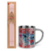 Easter Set, metallic thermal cup (300ml) & aromatic flat Easter candle (30cm) (PINK)