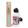 Easter Set, metallic aluminum water bottle (500ml) & scented flat candle (30cm) (TURQUOISE)