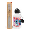 Easter Set, metallic aluminum water bottle (500ml) & aromatic flat Easter candle (30cm) (GRAY)