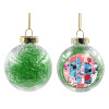 Transparent Christmas tree ball ornament with green filling 8cm