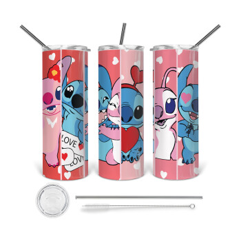Lilo & Stitch Love, Tumbler stainless steel 600ml, with metal straw & cleaning brush