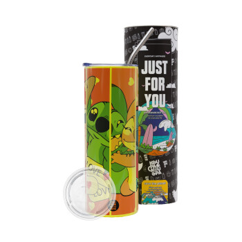 Lilo & Stitch Love, Neon Yellow Travel Tumbler, with metal straw (Stainless steel 304 Food grade, BPA free, 600ml)