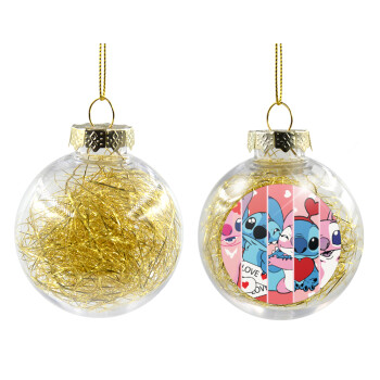 Lilo & Stitch Love, Χριστουγεννιάτικη μπάλα δένδρου διάφανη με χρυσό γέμισμα 8cm