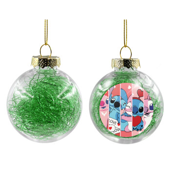 Lilo & Stitch Love, Χριστουγεννιάτικη μπάλα δένδρου διάφανη με πράσινο γέμισμα 8cm