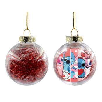 Lilo & Stitch Love, Χριστουγεννιάτικη μπάλα δένδρου διάφανη με κόκκινο γέμισμα 8cm
