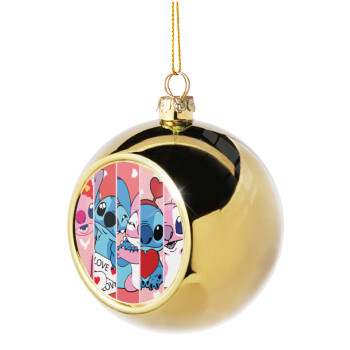Lilo & Stitch Love, Golden Christmas tree ball ornament 8cm