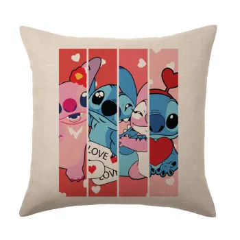 Lilo & Stitch Love, Μαξιλάρι καναπέ ΛΙΝΟ 40x40cm περιέχεται το  γέμισμα
