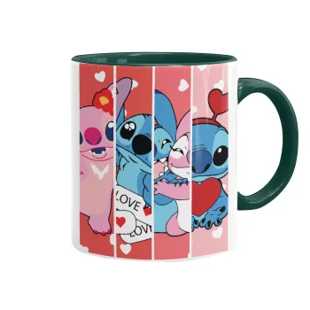 Lilo & Stitch Love, Κούπα χρωματιστή πράσινη, κεραμική, 330ml